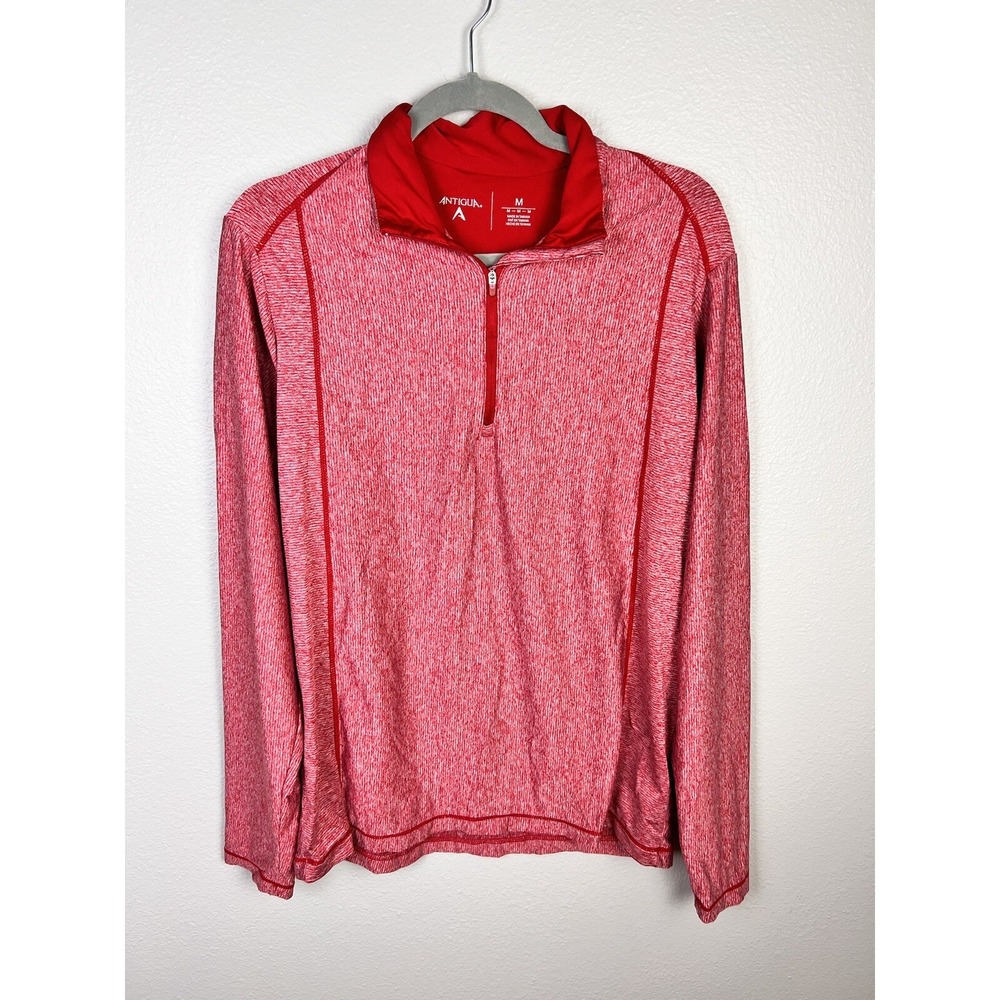 Antigua‎ Activewear Top Mens Medium Red 1/4 Zip Mock Neck Long Sleeve Shirt